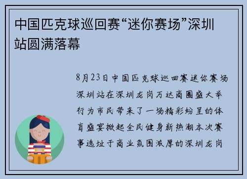 中国匹克球巡回赛“迷你赛场”深圳站圆满落幕